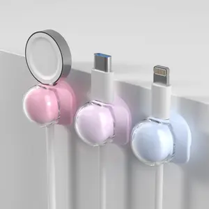 Cable Management Box [1s Lock], Spring Cable Organizer Clips, Cute Adhesive Cord Holders, Phone Charging Line Storage, Bedside Table Accessories, Desk Accessories (3 Pack)