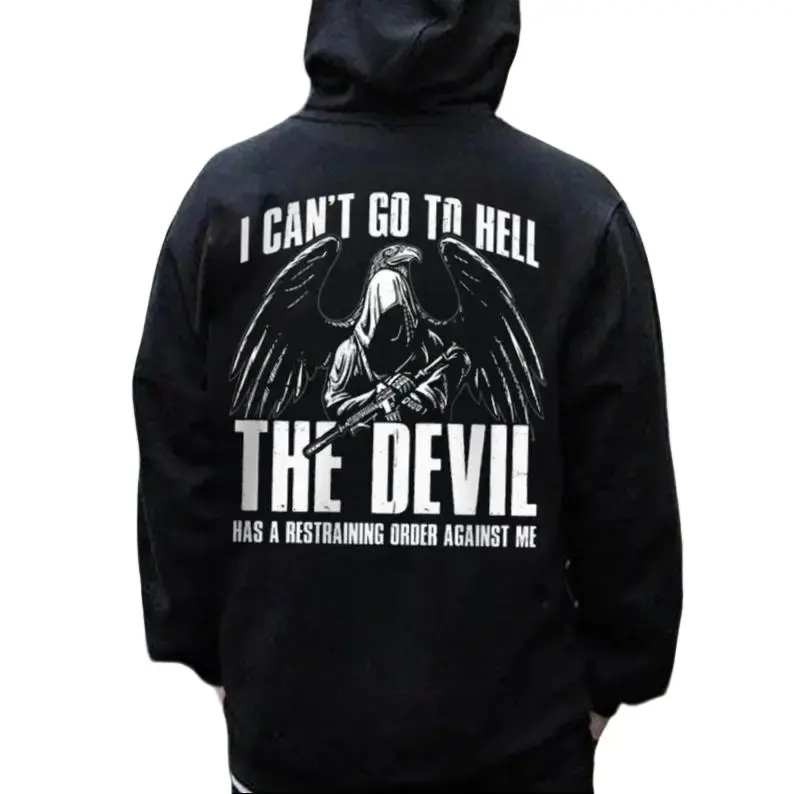 Women's Tactical Skull Devil Print Hoodie - Cotton Fabric, Crew Neck, 2A Humor, Veteran Trucker Themed, Unisex Casual Streetwear Everyday Essential Top with Quote, Graphic Hoodie