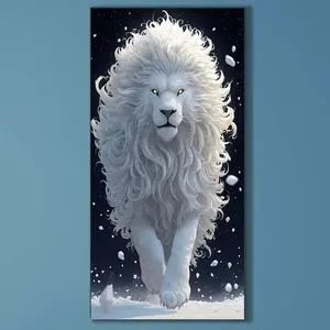 5D DIY Full Drill Round Diamond Painting - Diamond Art Kit White Lion Running Mosaic, Canvas - DIY Decor, Home Wall Art, Perfect for Valentine's Day, Independence Day, Birthday and Anniversary Gifts.