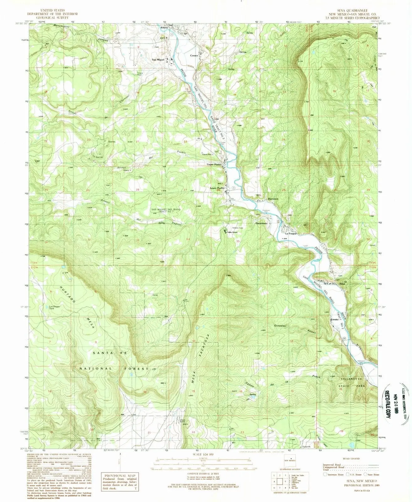 Sena New Mexico USGS Topographic Quadrangle Map, 1989, 1:24000