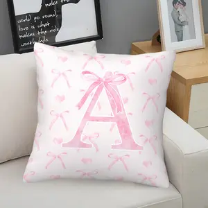 A-Z Letter Bow Pillow, Includes Insert, Zipper Closure, Soft Sofa Cushion, Ideal for Couch, Chair, Bedroom, Custom Gift Option