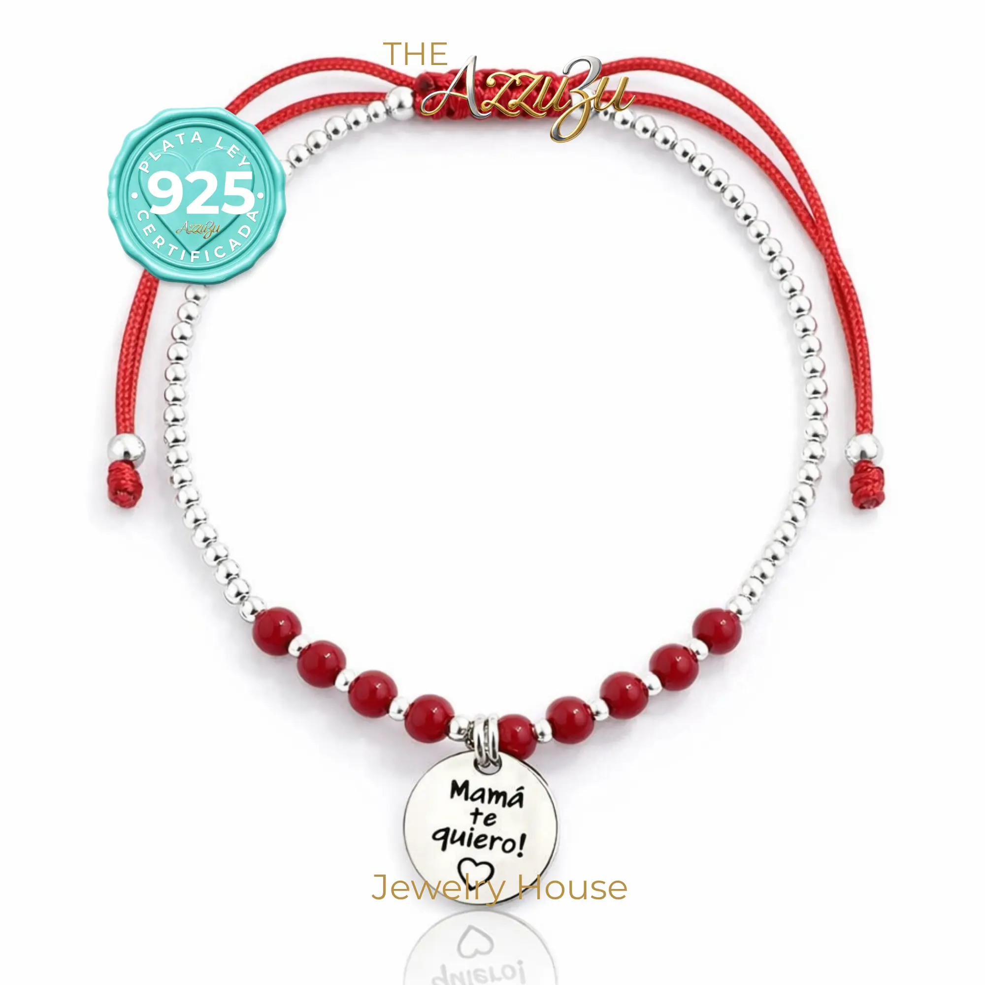925 Sterling Silver “Mama Te Quiero” Red & Silver Beaded Cord Bracelet
