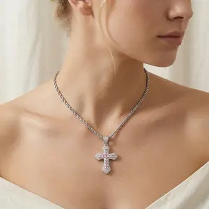 Minimalist Cross Necklace 55cm Chain 4cm Pendant Titanium Steel Unisex Daily Jewelry Gothic Vampire Style Halloween Gift