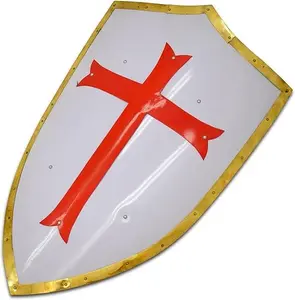 Medieval Warrior Knights of Templar Crusader Shield 18 Gauge Steel LARP Full Size Medieval Shield; Cosplay, Roleplay