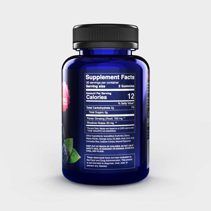 Natural Ginseng Gummies for Energy | Focus Brain Health & Stress Relief | Non-GMO, Sugar Free |  Blueberry Flavor |Boost Energy & Stamina |  Dietary Supplement by MR. PINK