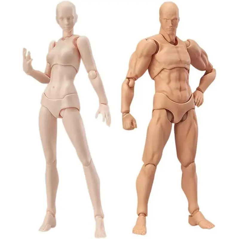 Articulated Figurines Set - 2 x Body Doll Plastic DIY Collectible Models, 13-15cm Male & Female Skin-Tone Poseable Drawing Figurines, 2 Figure is 5inch Tall Home Supplies Accessory