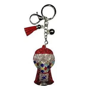 Gumball Machine Red Bling Keychain, Rhinestone design, Tassel Decor Sport Keychain for Men, Women, Kids Bling Backpack Keyrings, Purse Charms