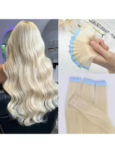 Mini Tape in Hair Extensions, Human Hair 3x0.8cm, 360° Movement, 10pcs, Blonde Colors, High-Quality, Everyday Use