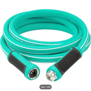 Garden Hose 12ft-35ft x 5/8", Water Hose Heavy Duty, Drinking Water Safe, No-Kink, Flexible Hybrid Hose with Rotatable Grip Handle, Male to Female Solid Aluminum Fittings (Green)
