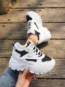 Women's Thick Sole Height-Increasing Casual Sports Sneaker Shoes, Elegant Versatile Large Sizes 35-42, Fashionable All Seasons PU Upper Rubber Sole, Thick Soled Sneakers