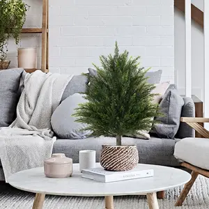 2 Pack Artificial Cypress Trees with Ground Spikes Artificial Shrubs Porch Fake Evergreen Trees Indoor Outdoor Flower Pots Artificial Plants Cedar Tree Boxwood