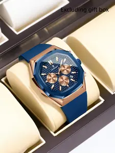 POEDAGAR casual and fashionable men's quartz wrist watches analog watch timer date display silicone strap men's waterproof night light fashion men's watch Luminous Fashionable Watch, Quartz Analog Wristwatch