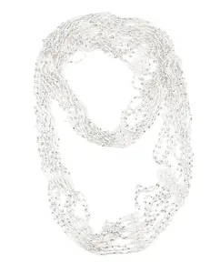 Nyfashion101 Silver-Tone Beaded Fishnet Scarf for Women - Stylish Infinity Loop in White