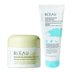 [BL'EAU Official] Acne & Detox Facial Skincare Set - Daily Deep Pore Cleansing Clay Cleanser, AHA Gentle Exfoliating Clay Mask, Foam Oil Control, Hydrating Barrier Repair