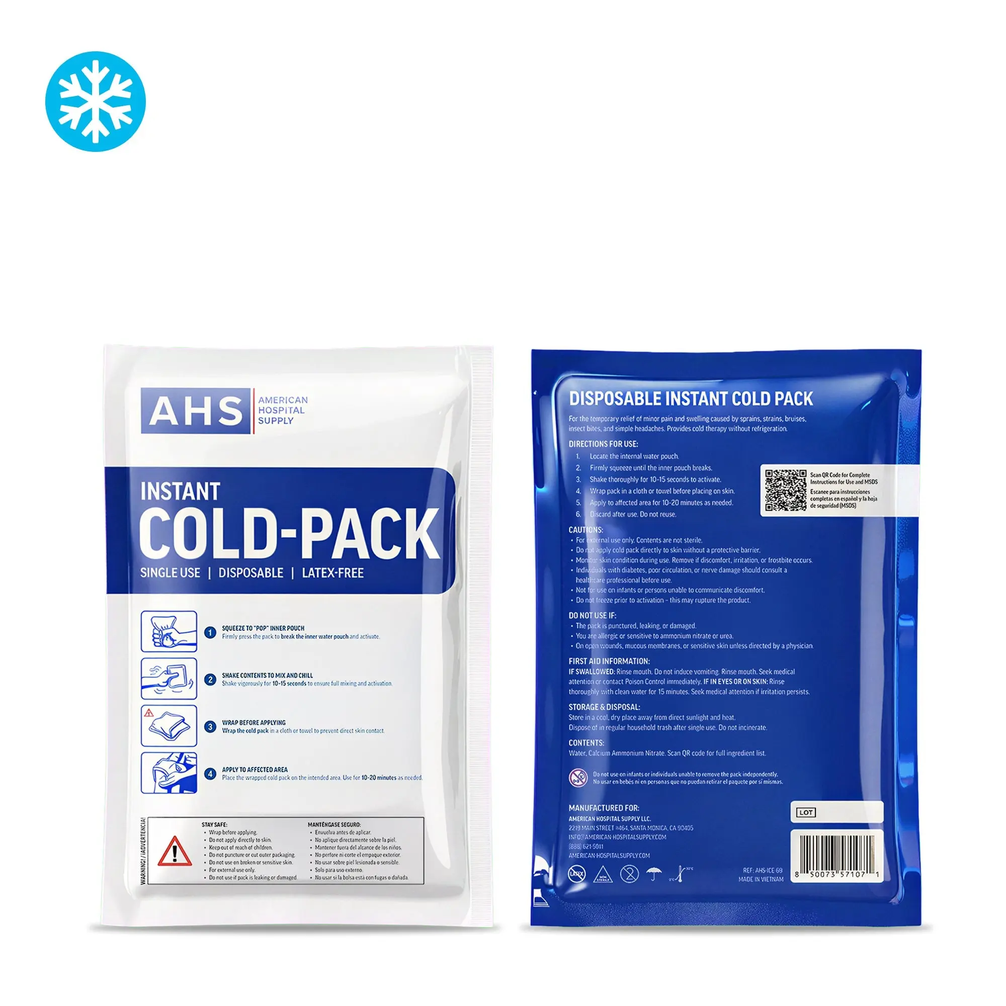American Hospital Supply Disposable Instant Cold Pack, No Freezer Needed, Activates in Seconds, 6x9in
