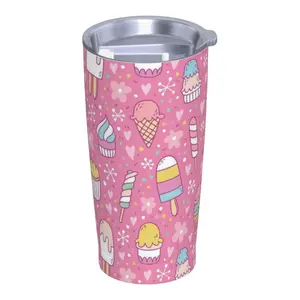 Pink Ice Cream Design 20oz Stainless Steel Insulated Tumbler with Lid & Straw, Colorful Popsicle Dots Hearts, Double Wall Vacuum Travel Mug