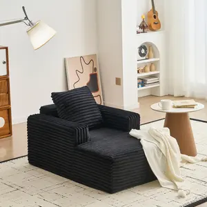 45″ Indoor Chaise Lounge Chair – Corduroy Cloud Single Couch Sofa with Deep Seat & Armrests – Comfy Reading Chair Sleeper Bed for Living Room, Bedroom, Movie Room – No Assembly