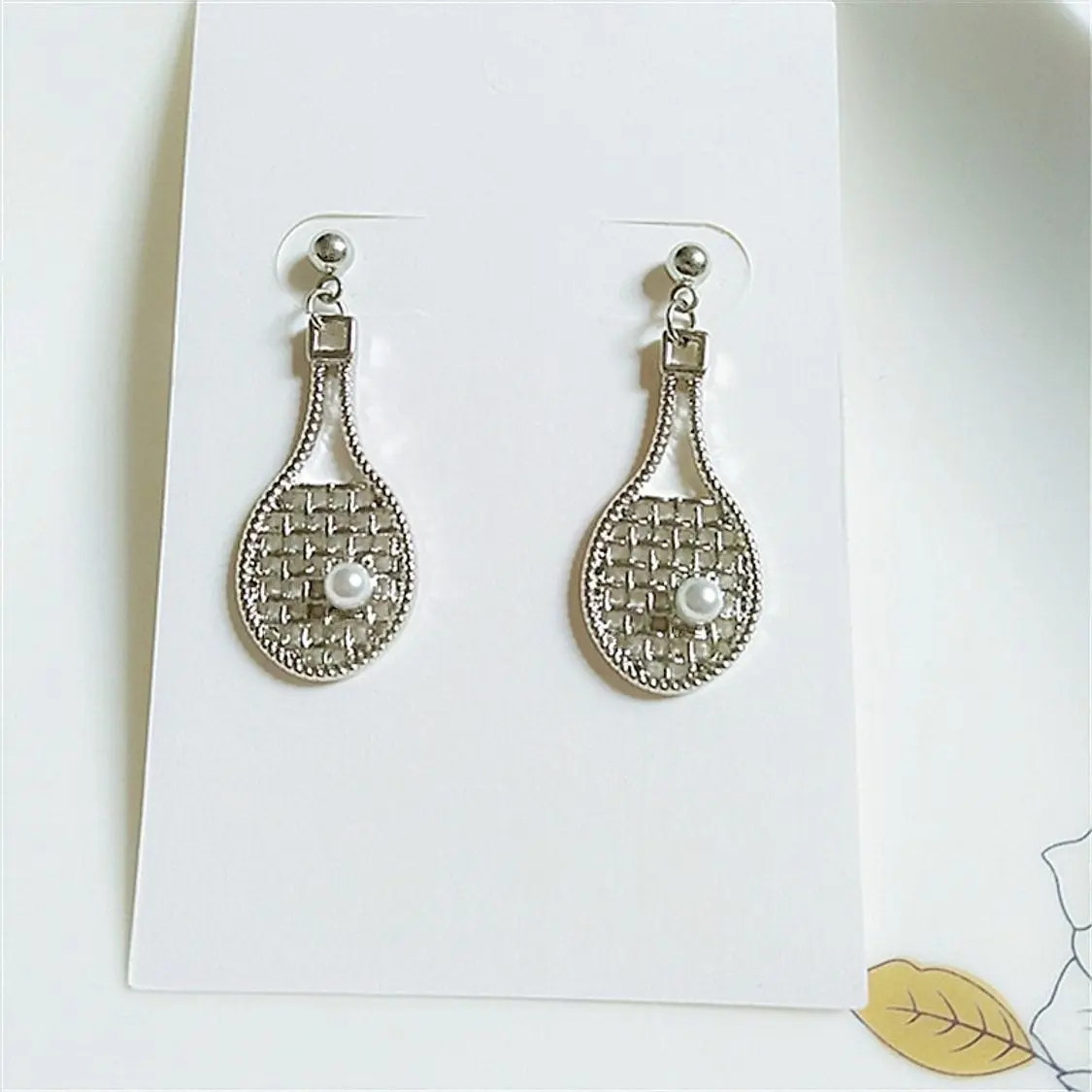 Silver Tennis Racket Earrings