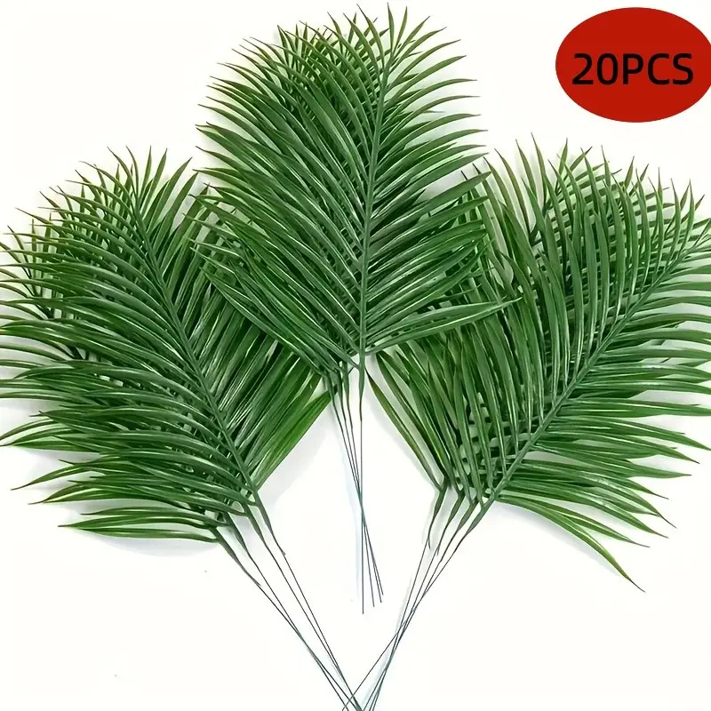 20pcs Realistic Palm Leaves, Fake Plastic Plants for Indoor Outdoor Home Decor, Halloween Christmas Decoration, Table Centerpiece, Party Gift, Artificial Leaves
