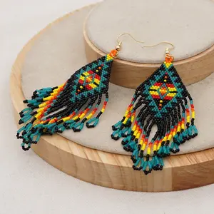 Aboriginal Dangle Earrings, Handmade Bead Tassel