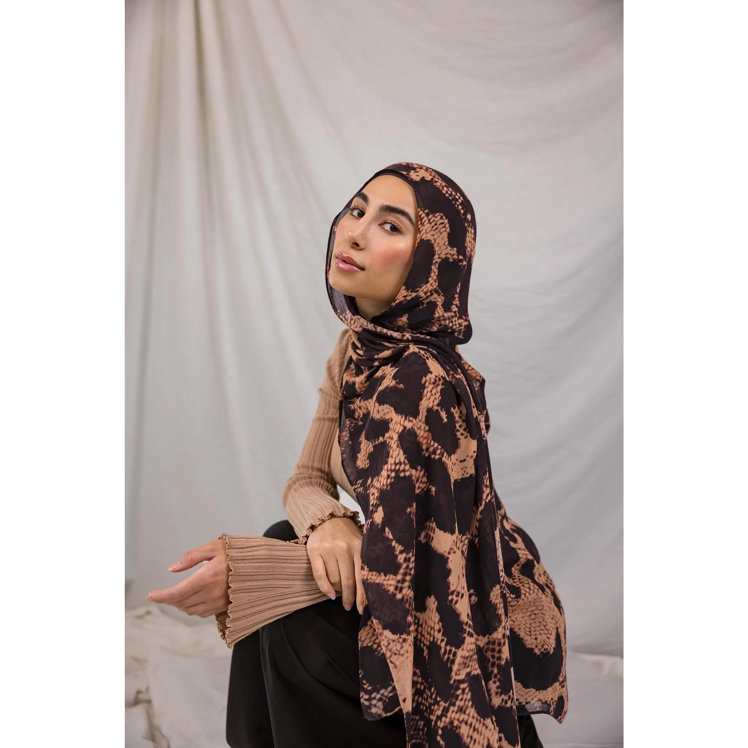 VELA Women's Wild Savanna Print Modal Square Hijab, Lightweight Modest Fashion Head Scarf
