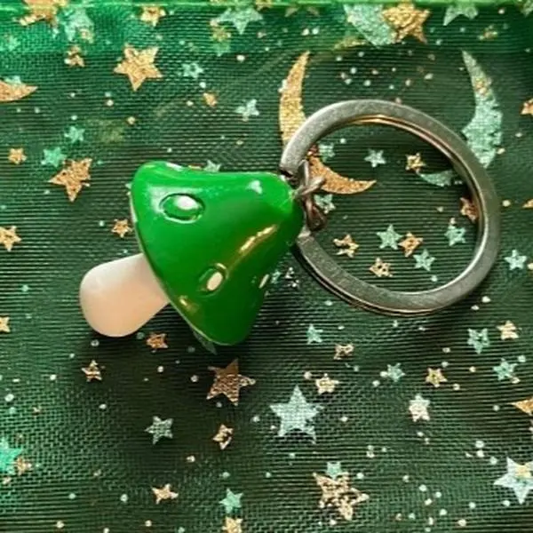 Green Mushroom Keychain with Polka Dot Design & Free Stickers Included - Fun Unique Accessory for Keys