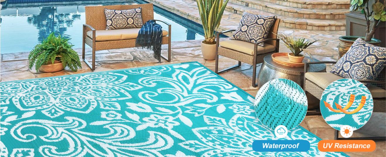 LOKHOM Outdoor Plastic Straw Rug Reversible Waterproof Rug 9x12 with Heat Insulation for Camping, RV, Balcony, Patio, Beach and Outdoor Furniture