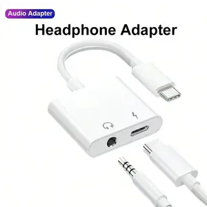 Dual-Function USB-C to 3.5mm Headphone & Type C Charging Adapter, Compatible with iOS Devices, Ideal for Audio Connectivity
