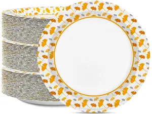 Ginkgo Paper Plates 8.5 Inch Bulk 150 Count, Thickened Heavy Duty Disposable Fall Paper Plates for Party and Dinner Artistic Convenient Elegant Flower Design