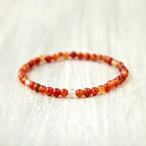 Natural Carnelian Red Agate 4mm Round Beaded Handmade Bracelet Protection Gemstone Crystal Stretch Men Women Yoga Bracelet Gift