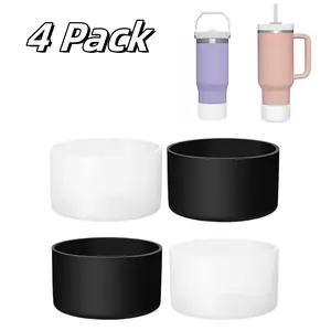 4PCS Protective Silicone Boot Bumper for Stanley Quencher Adventure 40oz 30oz 20oz Tumbler, Water Bottle Bottom Sleeve Cover Accessories for Stanley Mug Cup,2 White & 2 Black