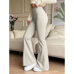 Women's High Waist Solid Color Bell Bottom Sports Yoga Pants Compression Tights Running Workout Bottoms