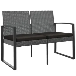 vidaXL Outdoor Bench, Patio Furniture Garden Bench Outdoor Seating for Porch Lawn, 2-Seater Bench with Cushions, Industrial Style, Dark Gray PP Rattan 360211