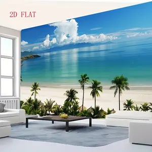 1 piece of tropical beach canvas with coconut trees and sea view - polyester cotton peach velvet, a serene wall hanging suitable for living room, bedroom, or coastal home decor, coastal home decoration |   Tropical theme |   Soft fabric design