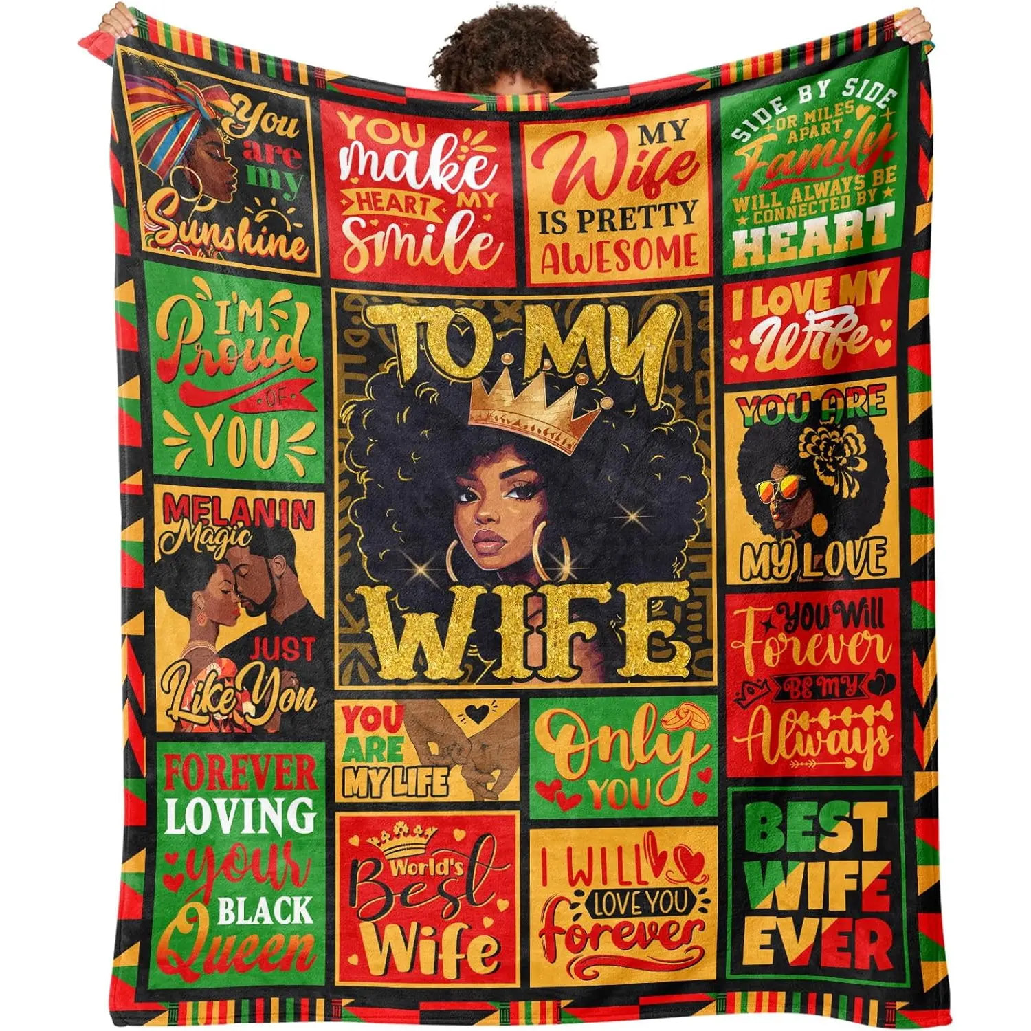 African Gifts for Black Wife from Husband, Black Women Gifts, African Gift for Wife Birthday Anniversary Christmas, to My Wife Throw Blanket 60"x50", Cozy All-Season Blanket Christmas New Year Gift
