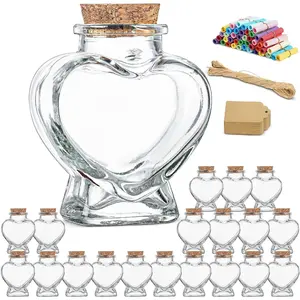 Heart Shaped Spell Jars Coloured Paper Scrolls, DIY Gift for Valentine's Day, Small Glass Jars with Cork Lid for Baby Shower, Wedding Favor