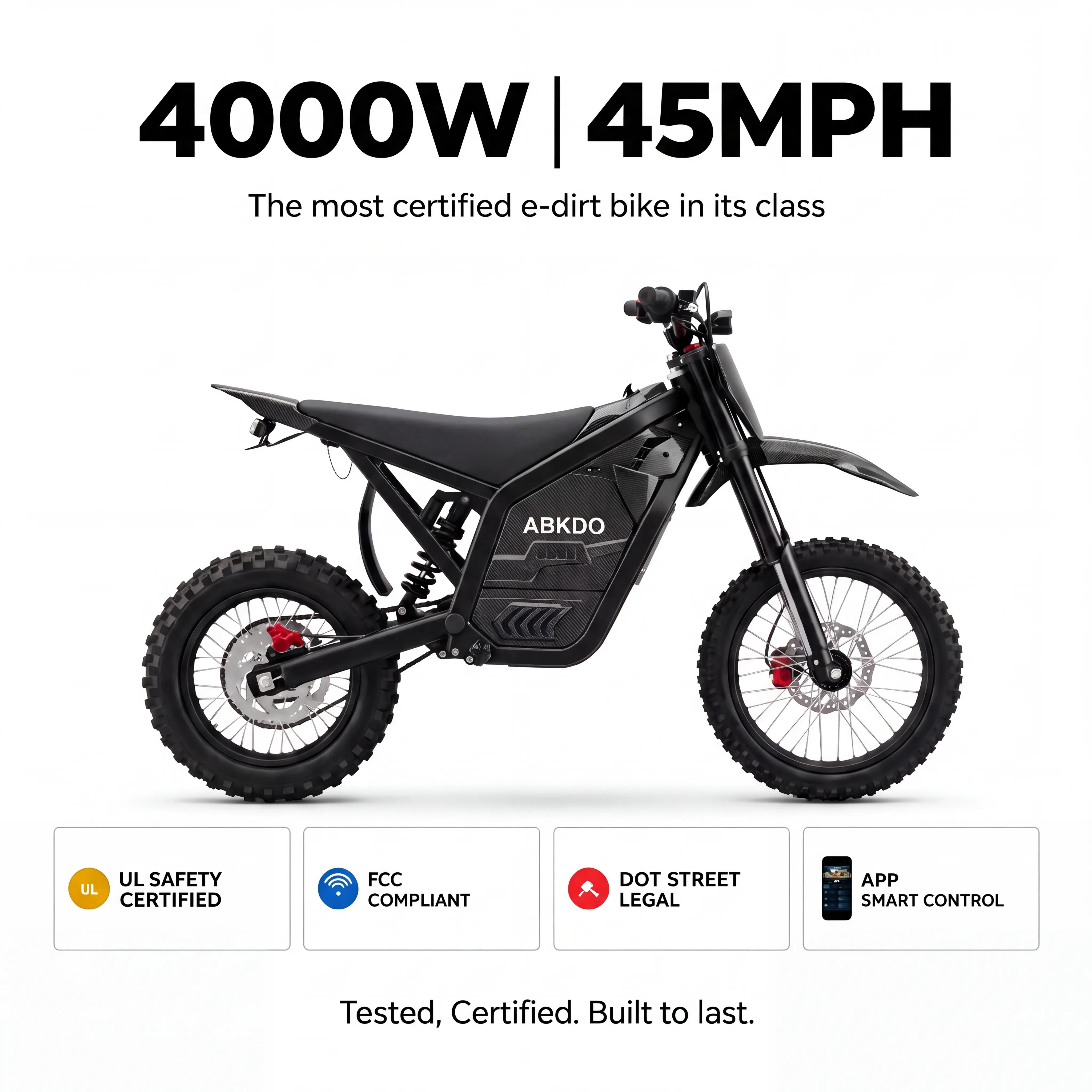 ABKDO 4000W Motor Electric Dirtbike E-Bike - 58in, 45MPH, 230Nm High Torque, Easy Wheelie, Front & Rear Hydraulic Disc Brakes, Removable 48V 30Ah Battery, 50mi Range, Suspension, Rugged for Trail Riding Youth-Adults