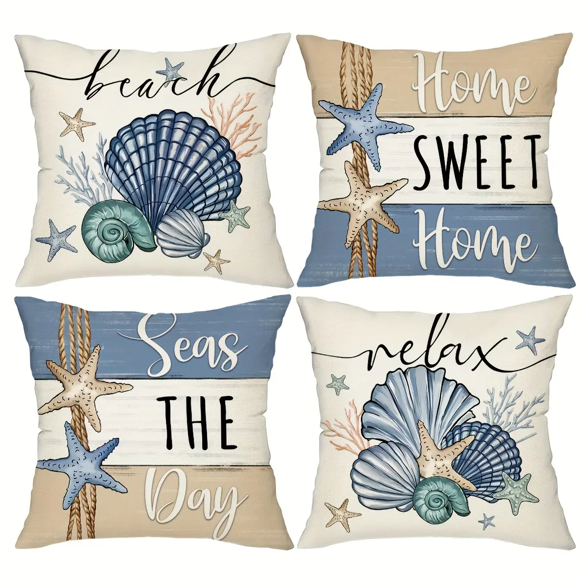 4pcs Ocean Starfish Throw Pillow Covers Home Decorations Cushion Cases Farmhouse Blue Pillow Cases For Porch Patio Couch Sofa Living Room Without Pillow Inserts