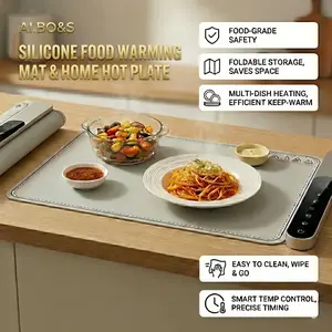 AI.BO&S Electric Warming Tray, Foldable Silicone Food Warmer Mat with Adjustable Temp & Timer, Fast Heating Hot Plate for Buffet, Party, Home Use, Space Saving & Easy Clean