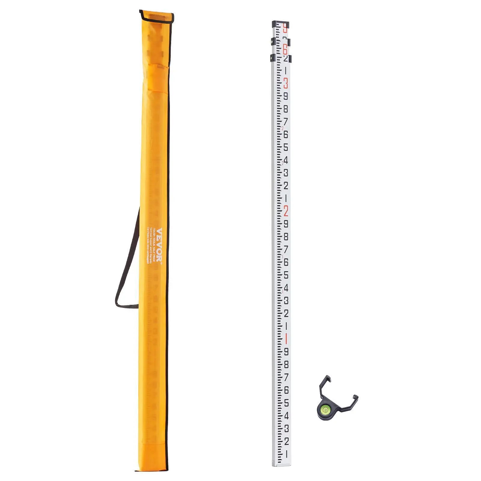 【summerfinds】VEVOR Aluminum Grade Rod, 9-Feet/10ths 3 Sections Telescopic Measuring Rod,Double-Sided Scale 1/10ft Leveling Rod Stick,Aluminum Alloy Survey Rod with Bubble Level&Carrying Bag for Houses,Walls,Floors