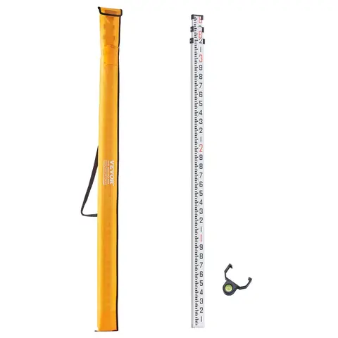 VEVOR Portable Anodized Aluminum Telescopic Leveling Rod Tool, 9-Ft 10ths 3-Section with Double-Sided Dual Feet-Inches Scales, Bubble Level, Section Joints, Carry Bag - Anodized Aluminum Resists Daily Wear, Soft Bag Keeps Rod Protected for Houses, Walls