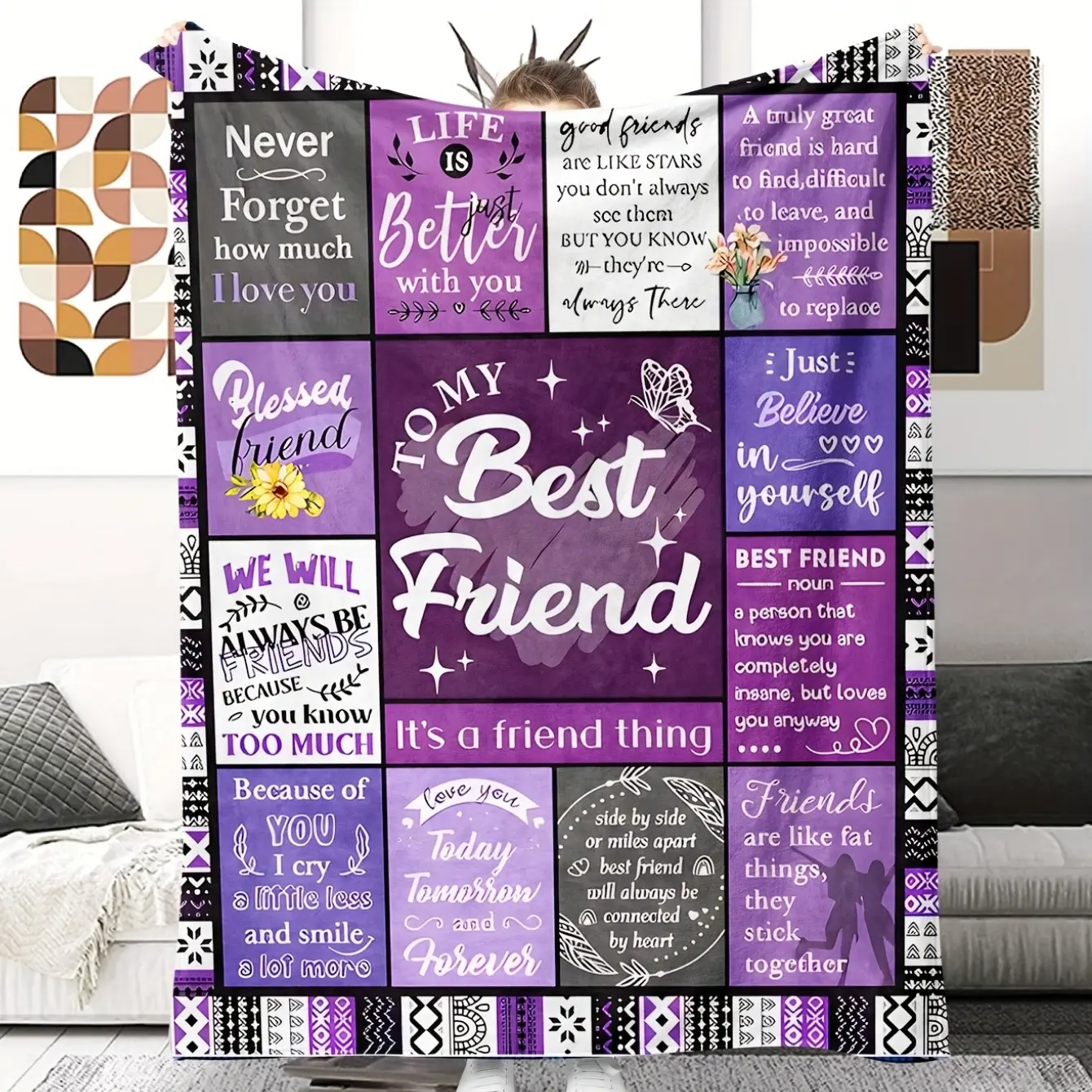 1-Piece Soft Cozy Purple Fleece Blanket - Best Friend Gift, Holiday Present for Sisters, Ideal for Bedding & Throws Use, One-Piece