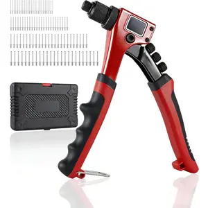 Rivet Gun Kit, Manual Riveting Tool with 100 Rivets and 4 Interchangeable Heads, Professional 4-in-1 Pop-Up Hand Riveter, Storage Case