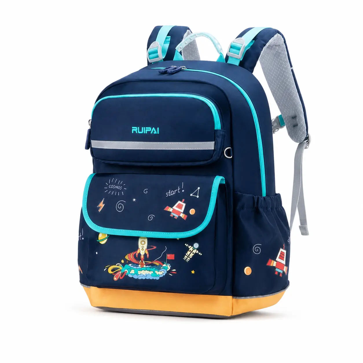RUIPAI backpack, lightweight water-resistant bag with padded back panel, reflective details, and organized storage compartments, available in small and large sizes.
