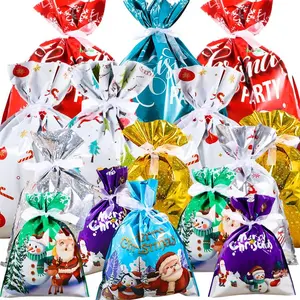 Christmas Bags 18Pcs Assorted Sizes Large Medium Small Drawstring Gift Bags for Presents Xmas Party Wrapping Goody Bags 18 Designs Festive Gifting Party Favors