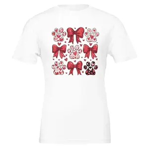 Coquette Dog Design T-Shirt – Cute Paws and Bows Print, Premium Cotton