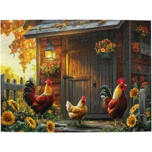 F&F Rooster In Front Of Log Cabin 1000 Piece Jigsaw Puzzle For Adults, Christmas Puzzle, Funny Puzzles For Adults, Challenging Christmas Jigsaw Puzzles For Sons Daughters, Jigsaw Puzzles, Challenging Puzzles For Adults, Jigsaw Hard Difficult Jigsaw Puzzle