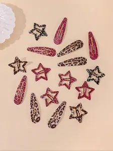 Leopard Pattern Star Shaped Hair Clips, Cute Hair Accessories for Women & Girls, Y2k Style Hair Clips for Daily Wear, Hair Pin Set