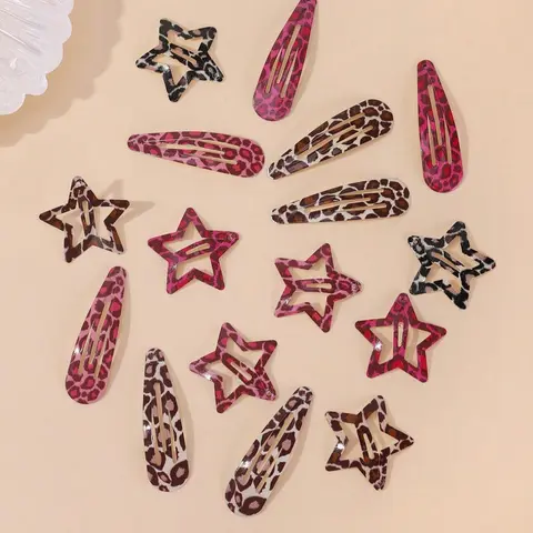 Leopard Pattern Star Shaped Hair Clips, Super Cute Clips, Fun Hair Clips, Cute Fashion Hair Accessories for Women & Girls, Y2k Style Hair Clips for Daily Wear, Hair Pin Set