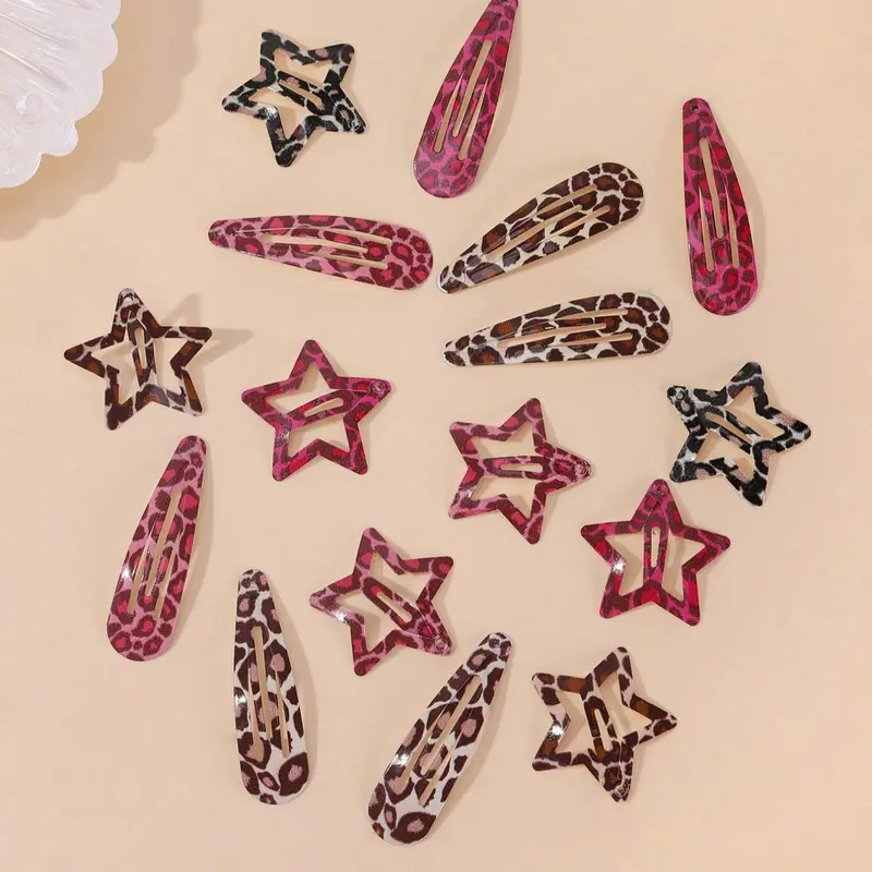 Leopard Pattern Star Shaped Hair Clips, Super Cute Clips, Fun Hair Clips, Cute Fashion Hair Accessories for Women & Girls, Y2k Style Hair Clips for Daily Wear, Hair Pin Set